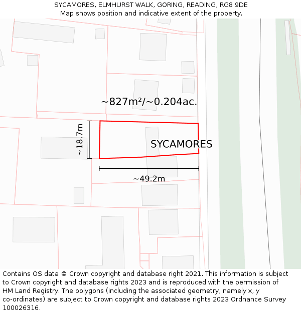 SYCAMORES, ELMHURST WALK, GORING, READING, RG8 9DE: Plot and title map