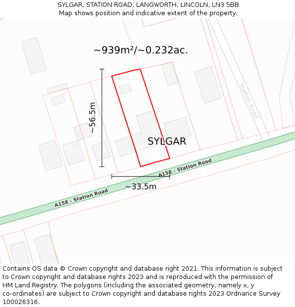 SYLGAR, STATION ROAD, LANGWORTH, LINCOLN, LN3 5BB: Plot and title map