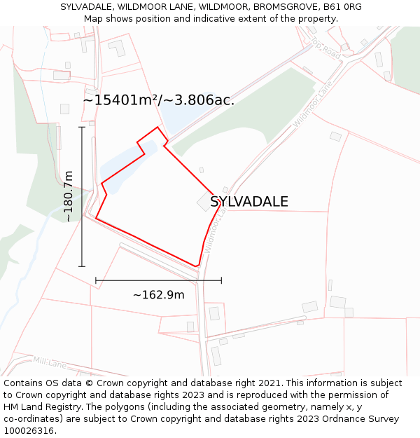 SYLVADALE, WILDMOOR LANE, WILDMOOR, BROMSGROVE, B61 0RG: Plot and title map