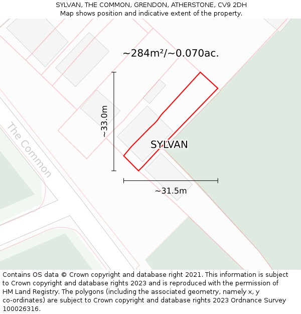 SYLVAN, THE COMMON, GRENDON, ATHERSTONE, CV9 2DH: Plot and title map