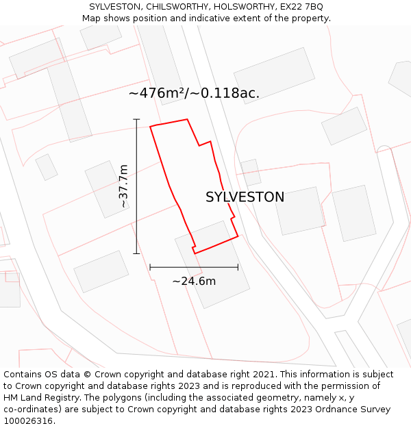 SYLVESTON, CHILSWORTHY, HOLSWORTHY, EX22 7BQ: Plot and title map