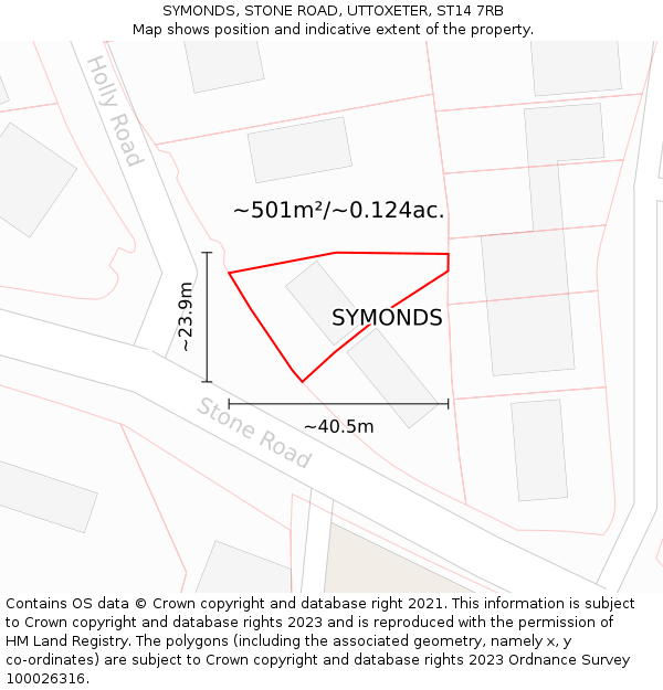 SYMONDS, STONE ROAD, UTTOXETER, ST14 7RB: Plot and title map