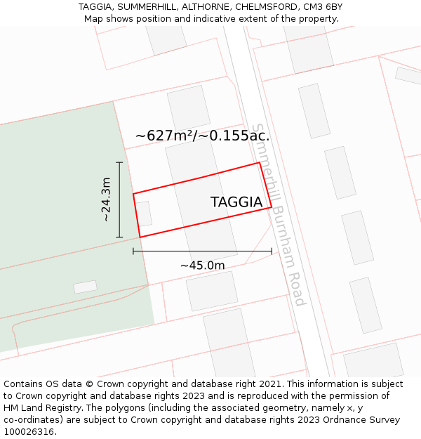 TAGGIA, SUMMERHILL, ALTHORNE, CHELMSFORD, CM3 6BY: Plot and title map