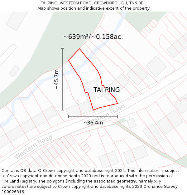 TAI PING, WESTERN ROAD, CROWBOROUGH, TN6 3EH: Plot and title map