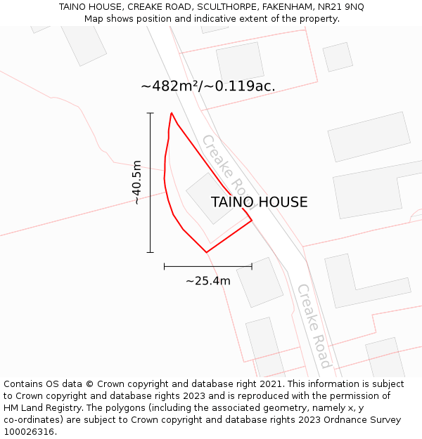 TAINO HOUSE, CREAKE ROAD, SCULTHORPE, FAKENHAM, NR21 9NQ: Plot and title map