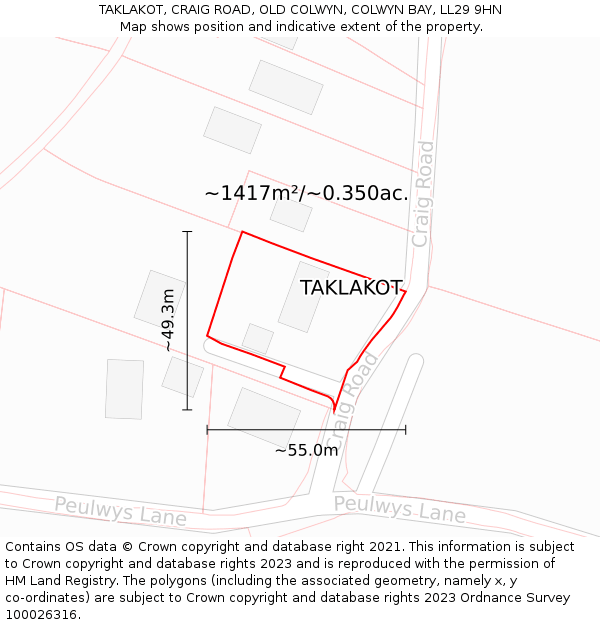 TAKLAKOT, CRAIG ROAD, OLD COLWYN, COLWYN BAY, LL29 9HN: Plot and title map