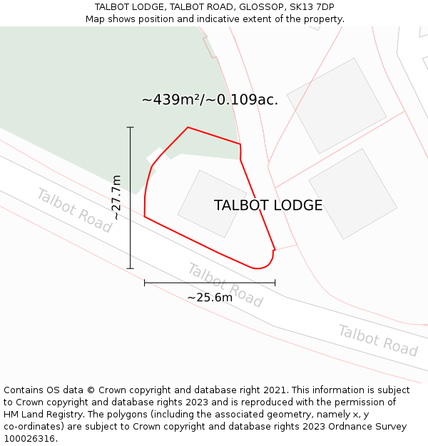 TALBOT LODGE, TALBOT ROAD, GLOSSOP, SK13 7DP: Plot and title map