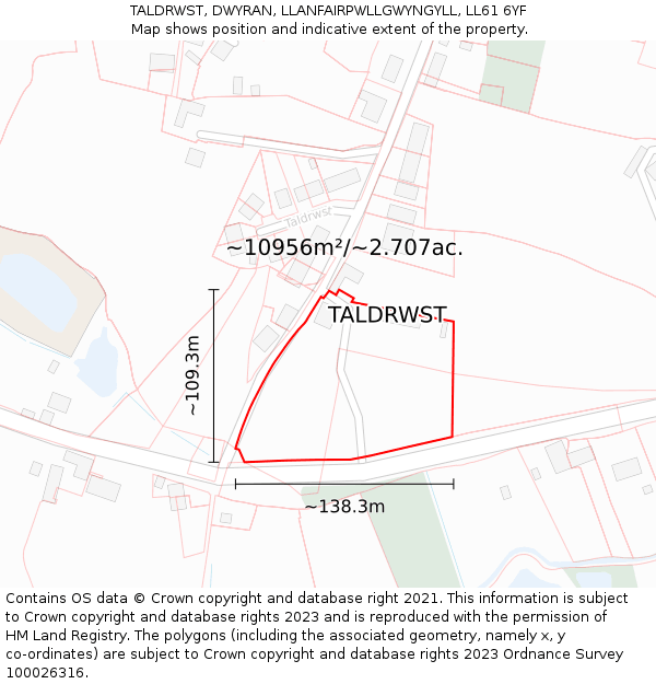 TALDRWST, DWYRAN, LLANFAIRPWLLGWYNGYLL, LL61 6YF: Plot and title map