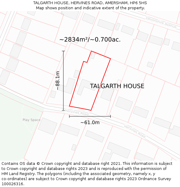 TALGARTH HOUSE, HERVINES ROAD, AMERSHAM, HP6 5HS: Plot and title map