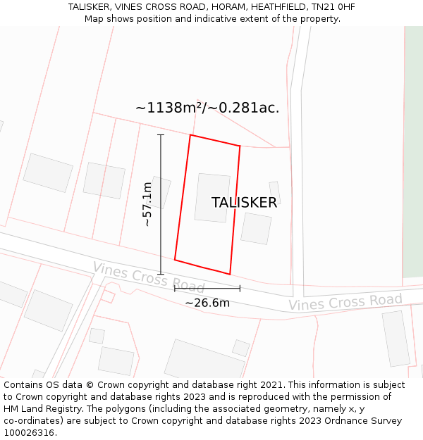 TALISKER, VINES CROSS ROAD, HORAM, HEATHFIELD, TN21 0HF: Plot and title map