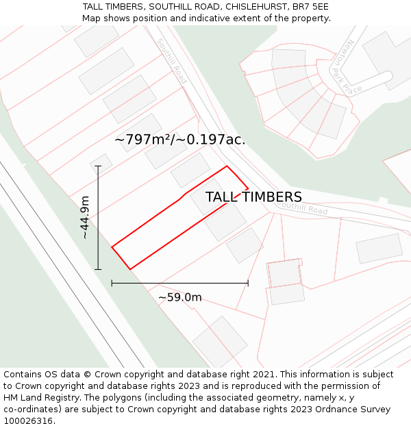 TALL TIMBERS, SOUTHILL ROAD, CHISLEHURST, BR7 5EE: Plot and title map