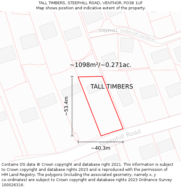 TALL TIMBERS, STEEPHILL ROAD, VENTNOR, PO38 1UF: Plot and title map