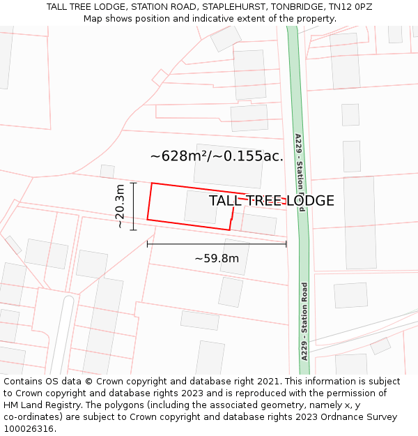 TALL TREE LODGE, STATION ROAD, STAPLEHURST, TONBRIDGE, TN12 0PZ: Plot and title map