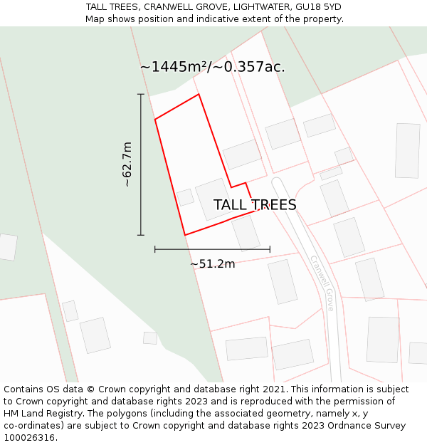 TALL TREES, CRANWELL GROVE, LIGHTWATER, GU18 5YD: Plot and title map