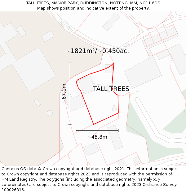 TALL TREES, MANOR PARK, RUDDINGTON, NOTTINGHAM, NG11 6DS: Plot and title map