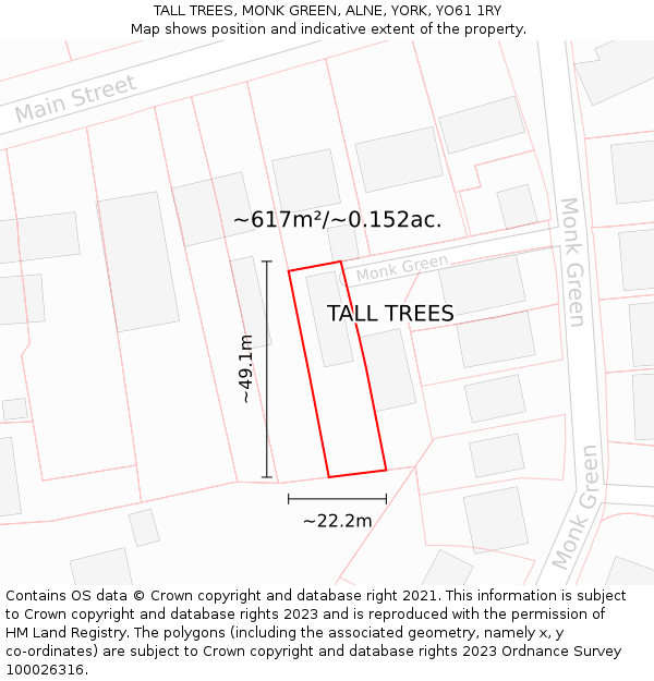 TALL TREES, MONK GREEN, ALNE, YORK, YO61 1RY: Plot and title map