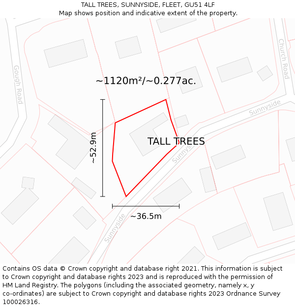 TALL TREES, SUNNYSIDE, FLEET, GU51 4LF: Plot and title map