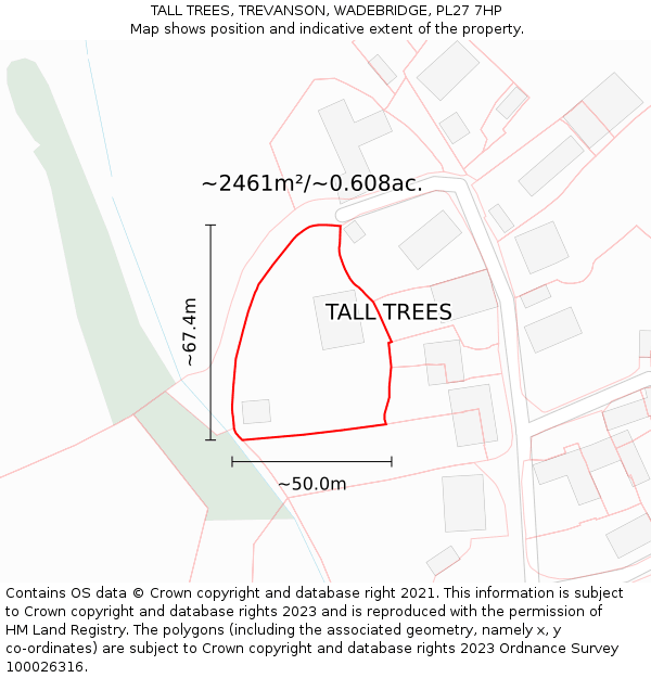 TALL TREES, TREVANSON, WADEBRIDGE, PL27 7HP: Plot and title map