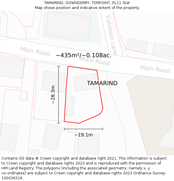 TAMARIND, DOWNDERRY, TORPOINT, PL11 3LW: Plot and title map