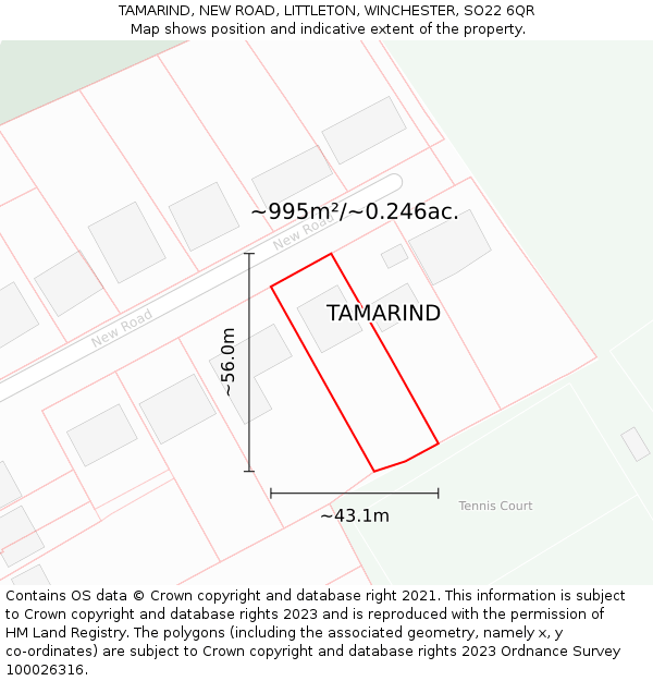 TAMARIND, NEW ROAD, LITTLETON, WINCHESTER, SO22 6QR: Plot and title map