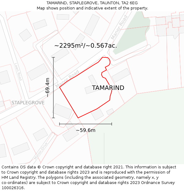 TAMARIND, STAPLEGROVE, TAUNTON, TA2 6EG: Plot and title map