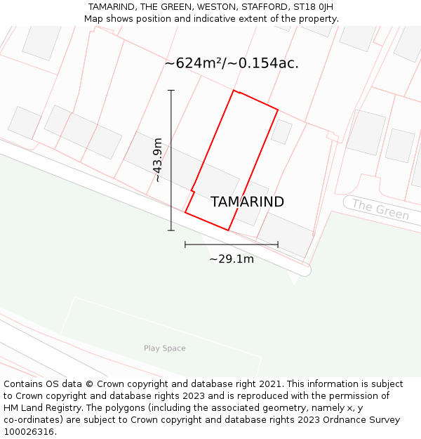 TAMARIND, THE GREEN, WESTON, STAFFORD, ST18 0JH: Plot and title map