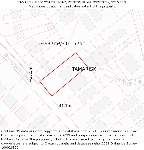 TAMARISK, BRONYGARTH ROAD, WESTON RHYN, OSWESTRY, SY10 7RQ: Plot and title map