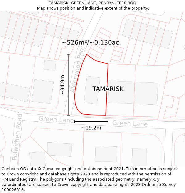 TAMARISK, GREEN LANE, PENRYN, TR10 8QQ: Plot and title map