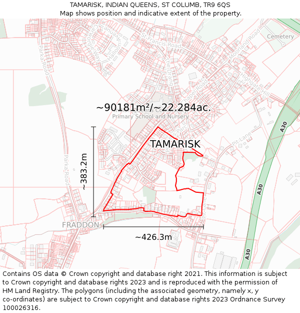 TAMARISK, INDIAN QUEENS, ST COLUMB, TR9 6QS: Plot and title map