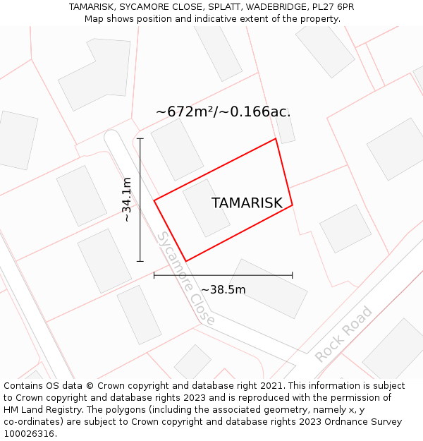 TAMARISK, SYCAMORE CLOSE, SPLATT, WADEBRIDGE, PL27 6PR: Plot and title map