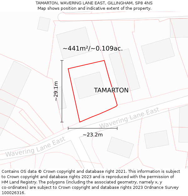 TAMARTON, WAVERING LANE EAST, GILLINGHAM, SP8 4NS: Plot and title map