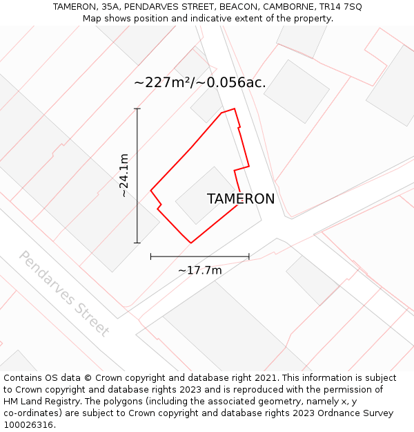 TAMERON, 35A, PENDARVES STREET, BEACON, CAMBORNE, TR14 7SQ: Plot and title map