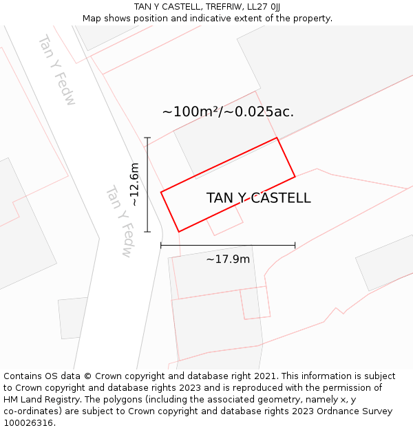 TAN Y CASTELL, TREFRIW, LL27 0JJ: Plot and title map