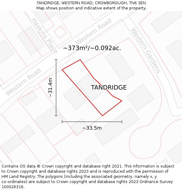 TANDRIDGE, WESTERN ROAD, CROWBOROUGH, TN6 3EN: Plot and title map