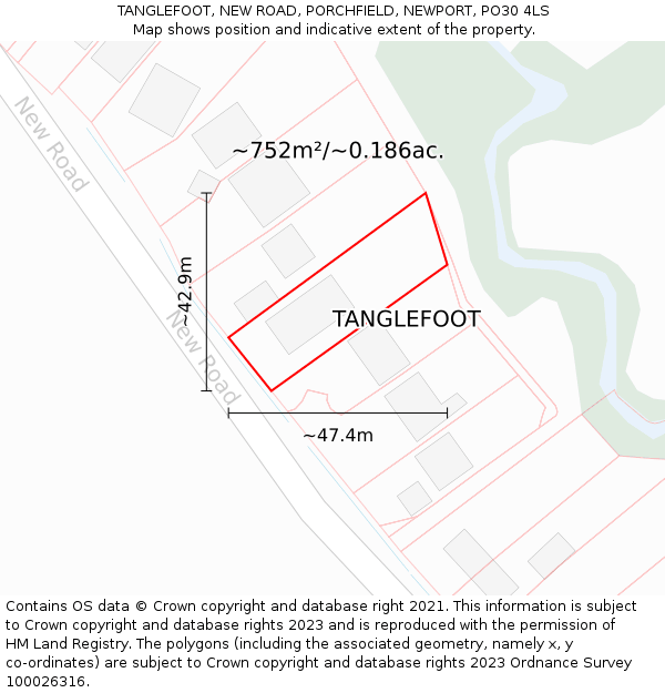 TANGLEFOOT, NEW ROAD, PORCHFIELD, NEWPORT, PO30 4LS: Plot and title map