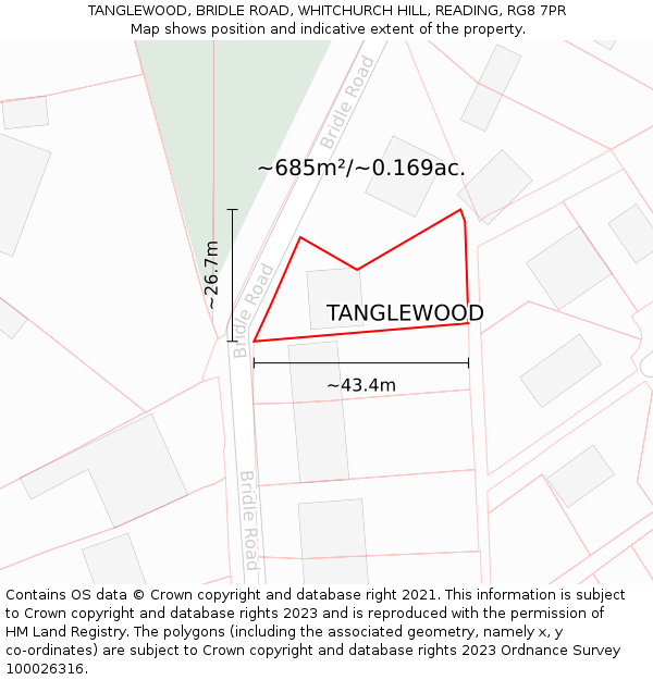 TANGLEWOOD, BRIDLE ROAD, WHITCHURCH HILL, READING, RG8 7PR: Plot and title map