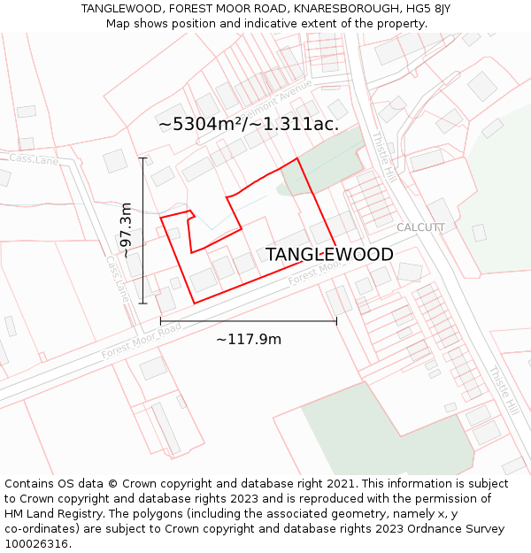 TANGLEWOOD, FOREST MOOR ROAD, KNARESBOROUGH, HG5 8JY: Plot and title map