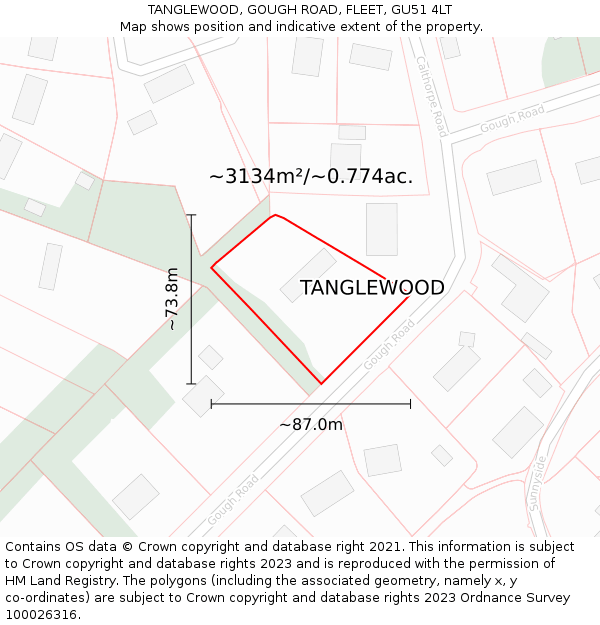 TANGLEWOOD, GOUGH ROAD, FLEET, GU51 4LT: Plot and title map