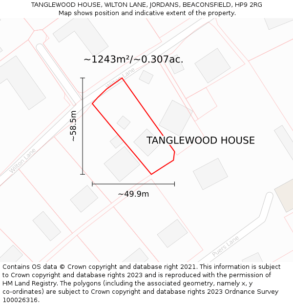 TANGLEWOOD HOUSE, WILTON LANE, JORDANS, BEACONSFIELD, HP9 2RG: Plot and title map