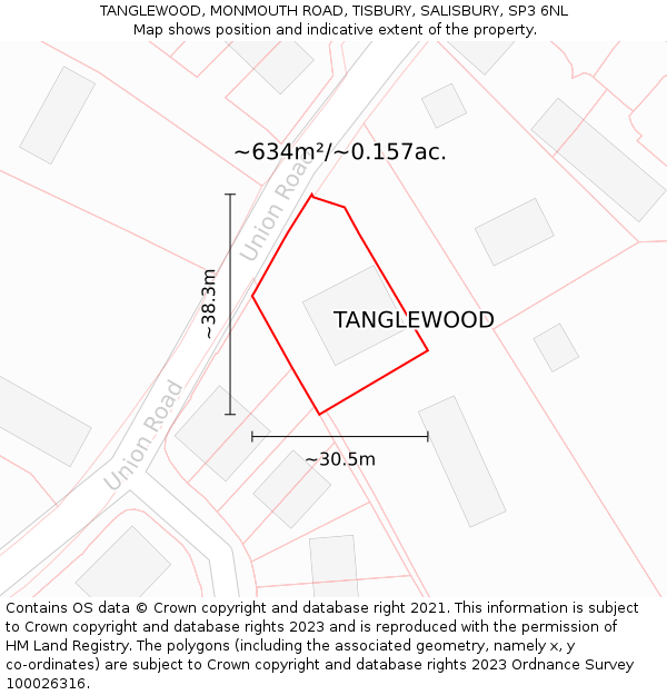 TANGLEWOOD, MONMOUTH ROAD, TISBURY, SALISBURY, SP3 6NL: Plot and title map