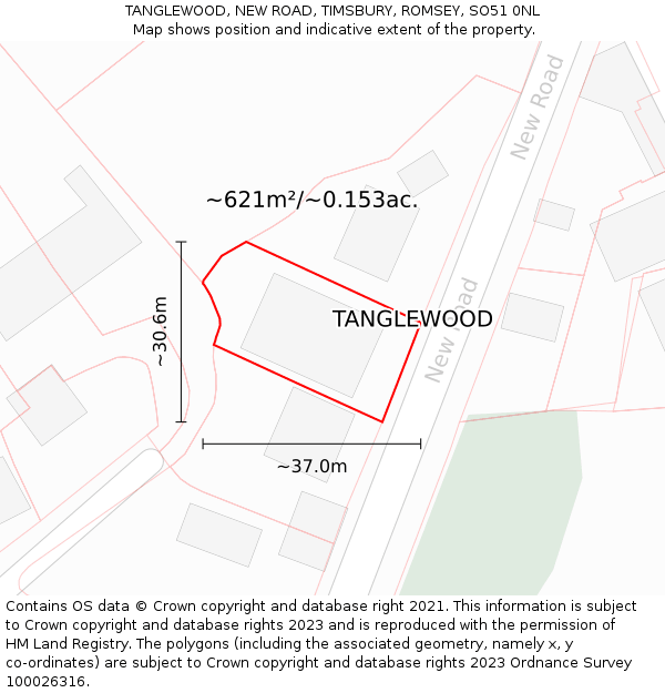 TANGLEWOOD, NEW ROAD, TIMSBURY, ROMSEY, SO51 0NL: Plot and title map