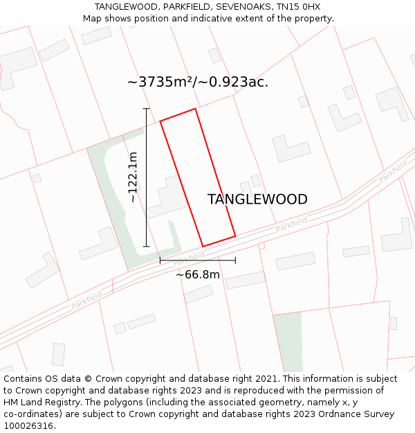 TANGLEWOOD, PARKFIELD, SEVENOAKS, TN15 0HX: Plot and title map