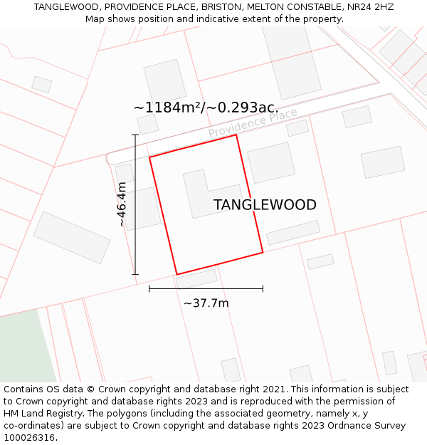 TANGLEWOOD, PROVIDENCE PLACE, BRISTON, MELTON CONSTABLE, NR24 2HZ: Plot and title map