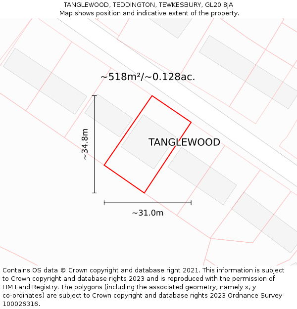 TANGLEWOOD, TEDDINGTON, TEWKESBURY, GL20 8JA: Plot and title map