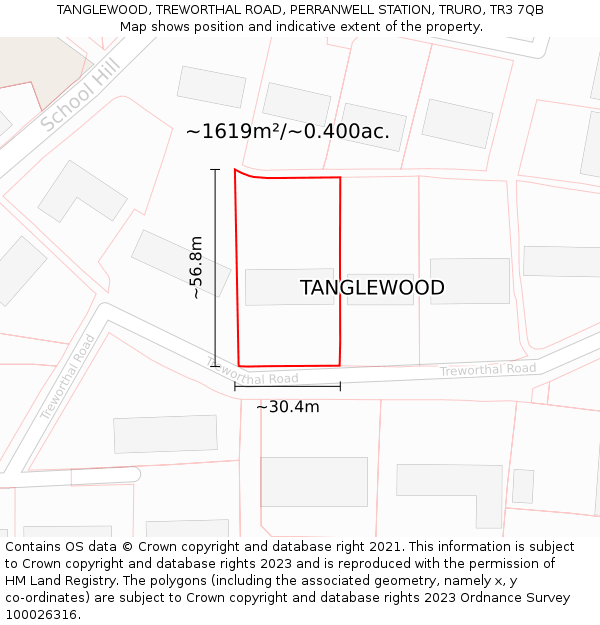 TANGLEWOOD, TREWORTHAL ROAD, PERRANWELL STATION, TRURO, TR3 7QB: Plot and title map