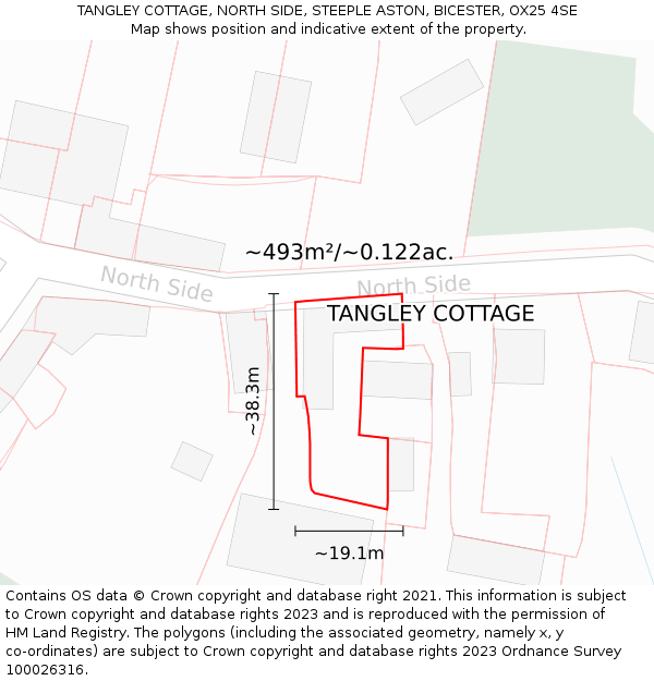 TANGLEY COTTAGE, NORTH SIDE, STEEPLE ASTON, BICESTER, OX25 4SE: Plot and title map