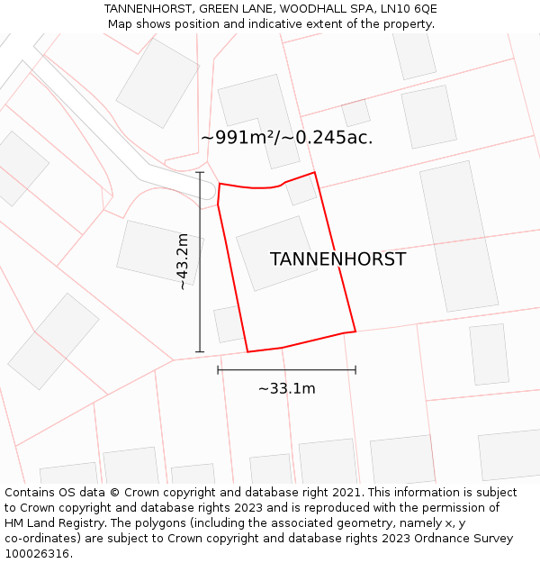 TANNENHORST, GREEN LANE, WOODHALL SPA, LN10 6QE: Plot and title map