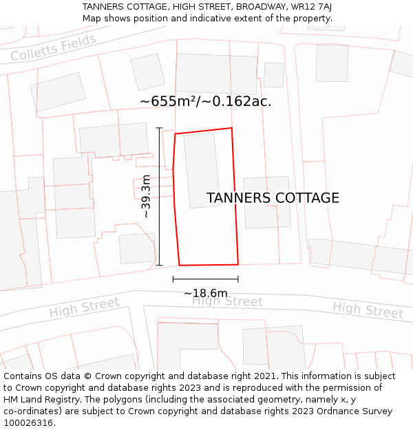 TANNERS COTTAGE, HIGH STREET, BROADWAY, WR12 7AJ: Plot and title map