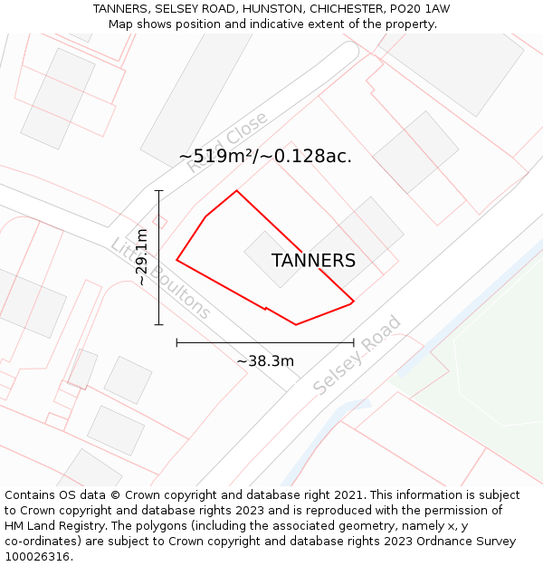 TANNERS, SELSEY ROAD, HUNSTON, CHICHESTER, PO20 1AW: Plot and title map