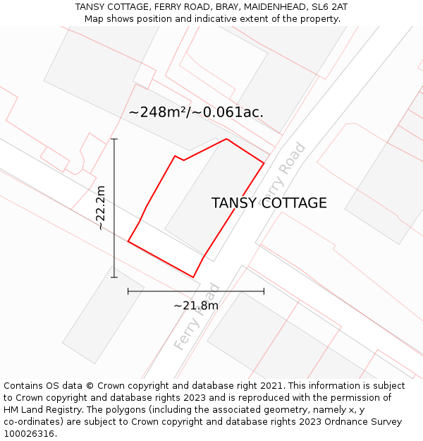 TANSY COTTAGE, FERRY ROAD, BRAY, MAIDENHEAD, SL6 2AT: Plot and title map